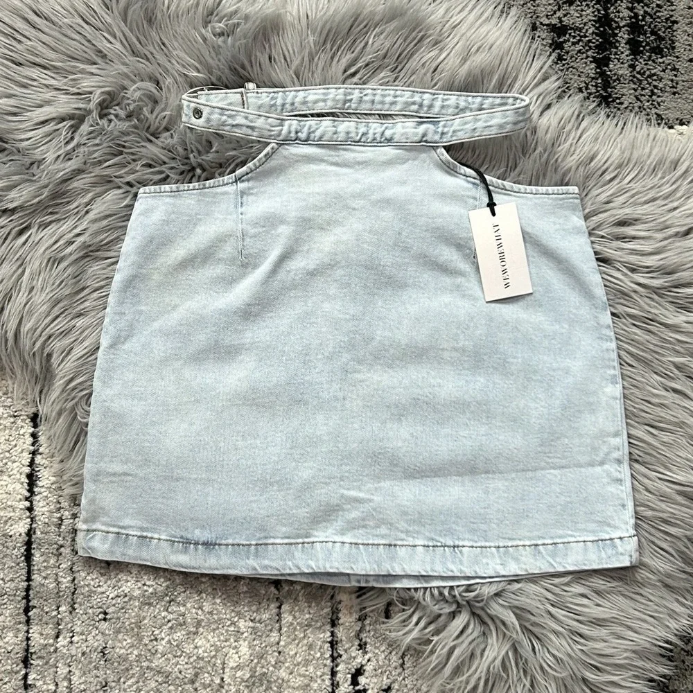 WeWoreWhat Denim Mini Skirt NWT Size Small Revolve Mini Jean Skirt w/Cut-Out $69 - Picture 2 of 5